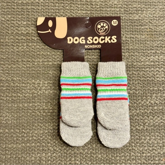 Striped Gray Non-Slip Dog Socks - Picture 1 of 3